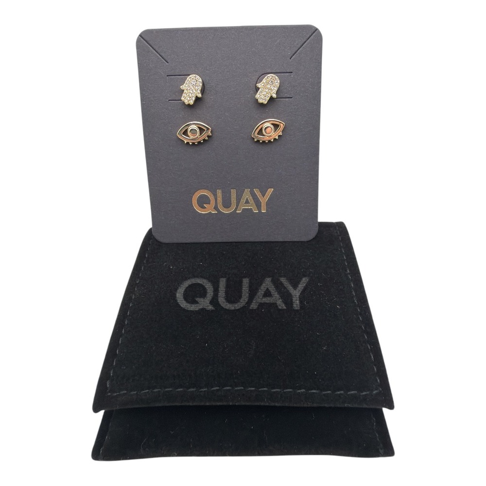 Quay Australia Good Vibes Stud Set Gold Hamsa & Eye NEW in Box